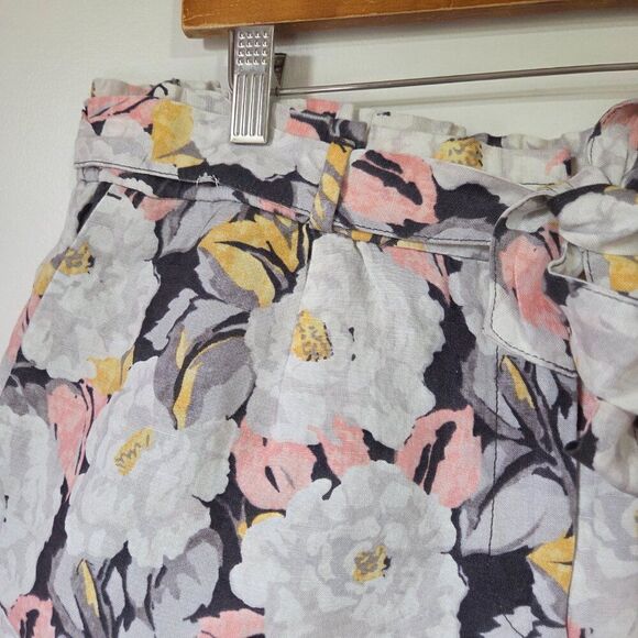 LIKE NEW LOFT FLORAL BELTED LINEN BLEND SHORTS SIZE LARGE WOMENS - Picture 5 of 16